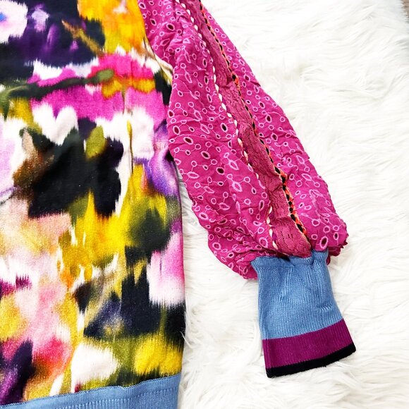 Anthropologie Bl-nk London Pullover Blouse S Pink Contrast Eyelet Puff Sleeve - Picture 9 of 13